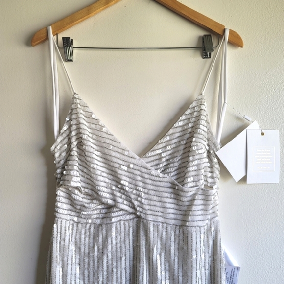 NWT Mac‎ Duggal, Sequin Spaghetti Strap Gown, Pearl, Size 8 -$498 - Picture 6 of 15